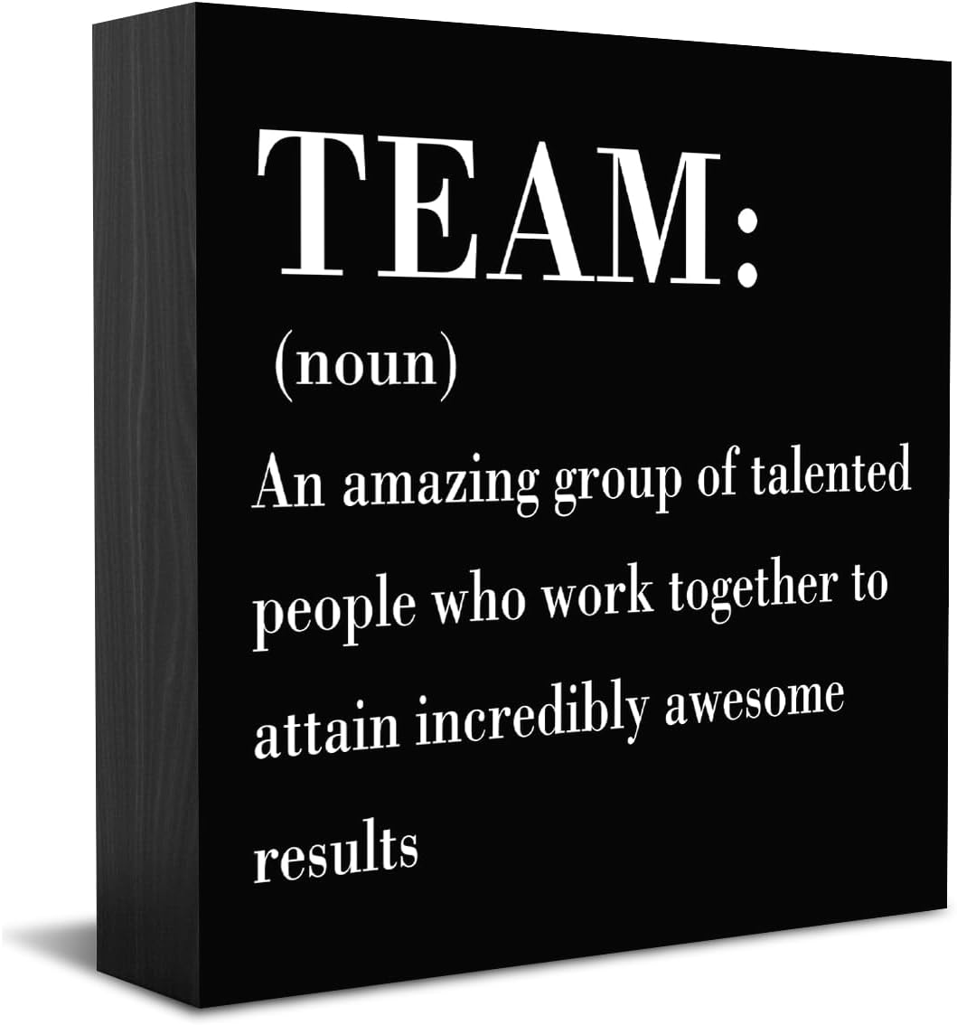HTBIG Inspirational Team Noun Office Decor Desk Decor Wooden Box Sign Rustic Black Wood Block Plaque Box Sign for Home Office Desk Shelf Table Decoration Coworker Gift Team Definition send friends