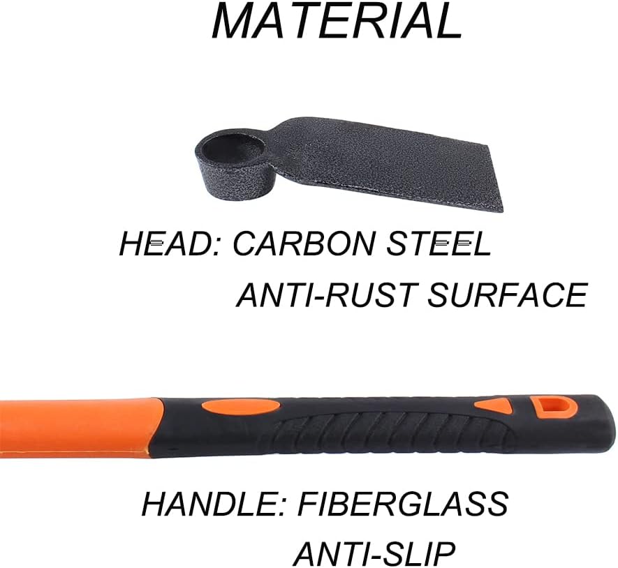 Single Head Hoe with Heavy Duty Forged Adze and Ergonomic Non-Slip Handle for Loosening Soil, Gardening, Transplanting Outdoor 39mm/15-Inch