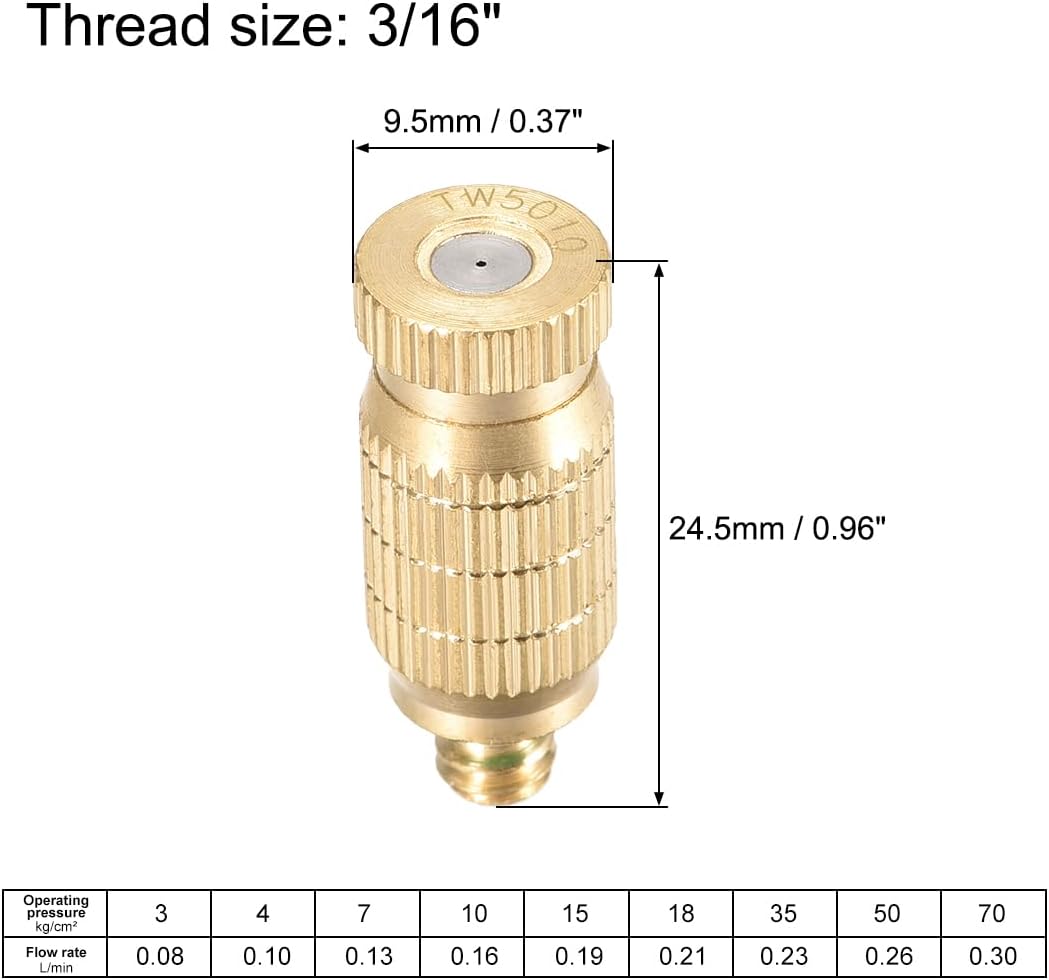 uxcell Brass Misting Nozzle - 3/16-inch Threaded 0.5mm Orifice Dia Fogging Spray Head for Outdoor Cooling System - 5 Pcs Golden