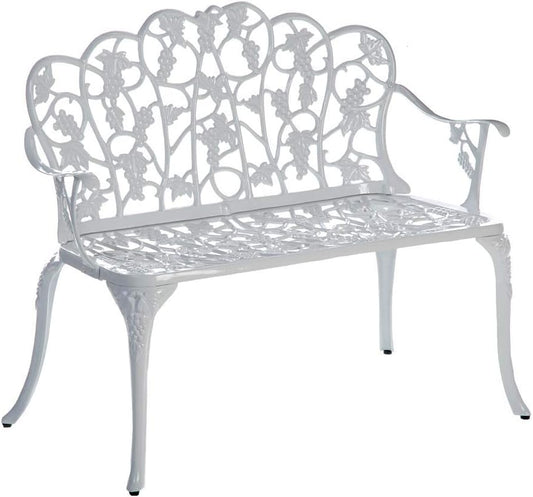 Plow & Hearth Weatherproof Grapevine Outdoor Bench | Holds Up to 300 lbs | Garden Patio Porch Park Deck | Metal | White