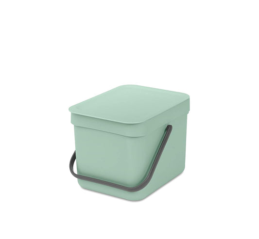Brabantia Sort & Go Food Trash Can (1.6 Gal/Jade Green) Small Countertop Kitchen Compost Caddy with Handle & Removable Lid, Easy Clean, Fixtures Included for Wall/Cupboard Mounting