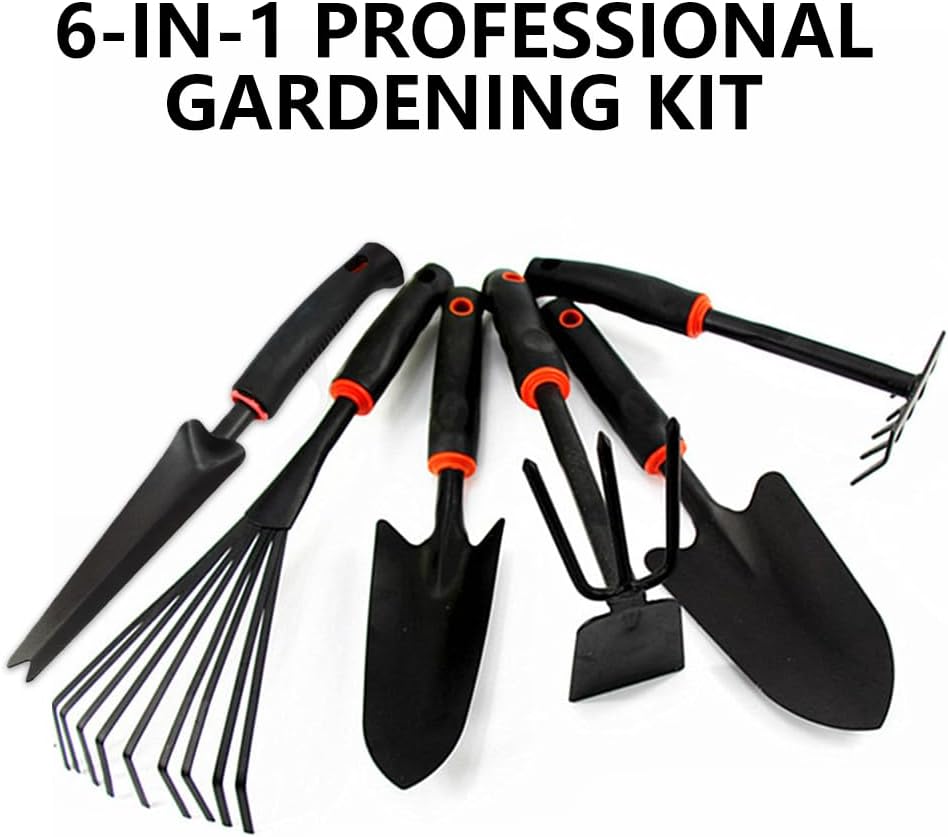 Large Garden Tool Set with Non-Slip Rubber Handle - 6 Piece Heavy Duty, Gardening Hand Tools, Sturdy Durable, Classic Utility Gardening Gift