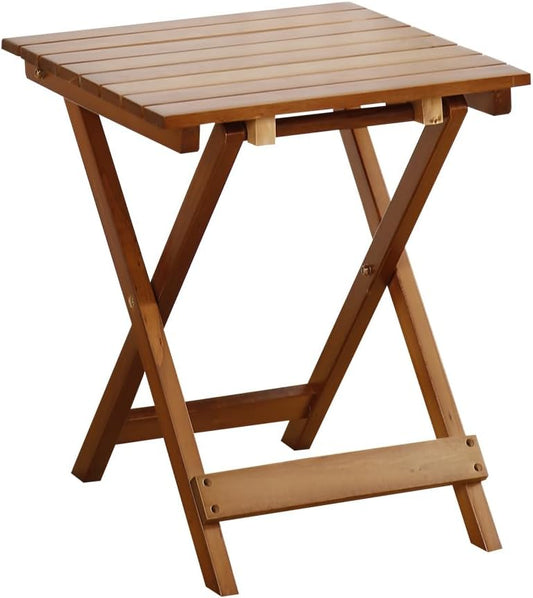 Small Side Table Square Folding, Patio Foldable Wooden End Table for Outdoor Indoor Porch Camping Living Room Bedroom, as Coffee Table or Plant Stand, Brown