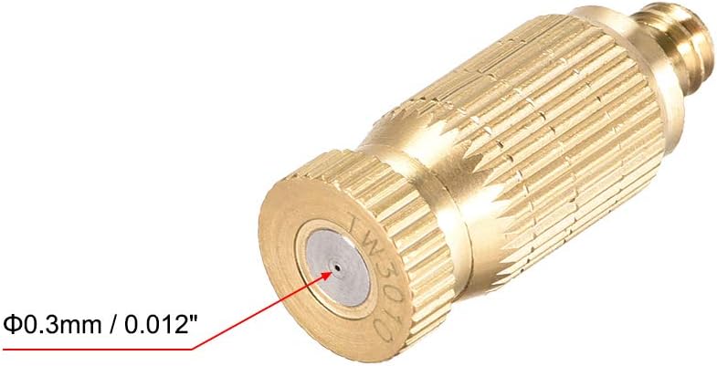 uxcell Brass Misting Nozzle - 3/16-inch Threaded 0.3mm Orifice Dia Fogging Spray Head for Outdoor Cooling System - 5 Pcs Golden