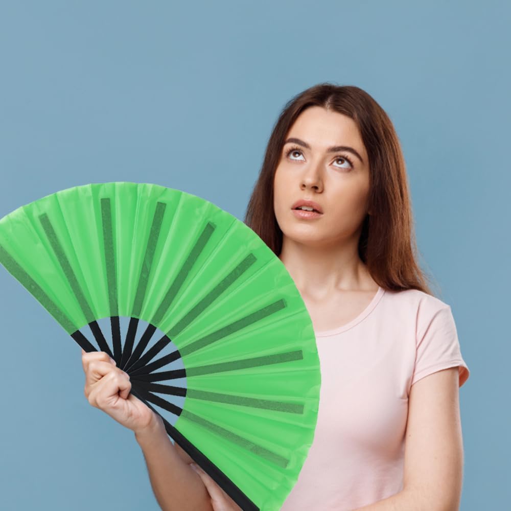 4 Pack Large Folding Hand Fan, Plastic Hand Held Folding Fans Chinese Kung Fu Hand Fan Decorative Folding Fans for Dance, Performance, Festival or Home Decorations(Green)