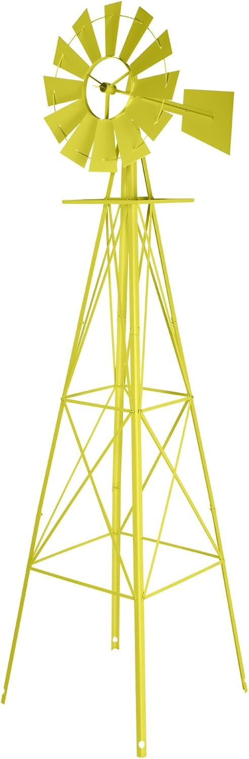 8ft Garden Windmill, Heavy Duty Metal Weather Vane for Backyard, Ornamental Windmill for Yard Weather Resistant (Yellow, 8FT)
