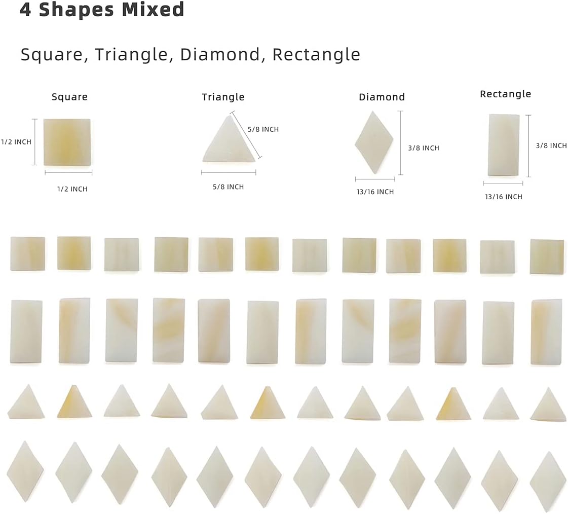 Multi-Color Options, Lanyani 200 Pieces Glass Mosaic Tiles for Crafts,4 Shapes Mixed Colorful Glass Tiles Tiffany Stained Glass Pieces for Mosaic,Cream