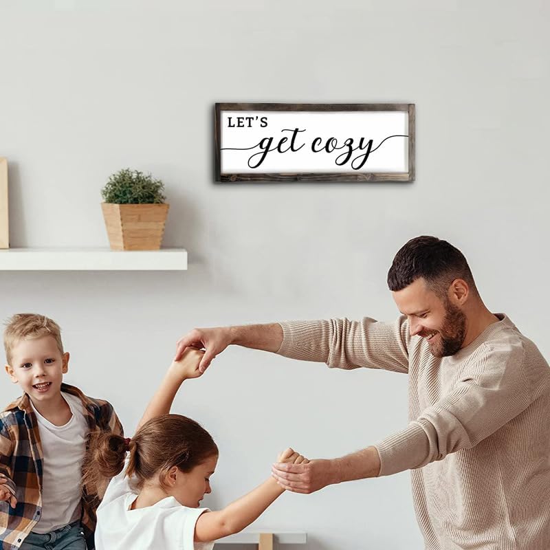 Dazingart Let's Get Cozy Sign, Farmhouse Bedroom Wall Art Decor, Framed Wood Sign for Housewarming Gift (Let's Get Cozy)