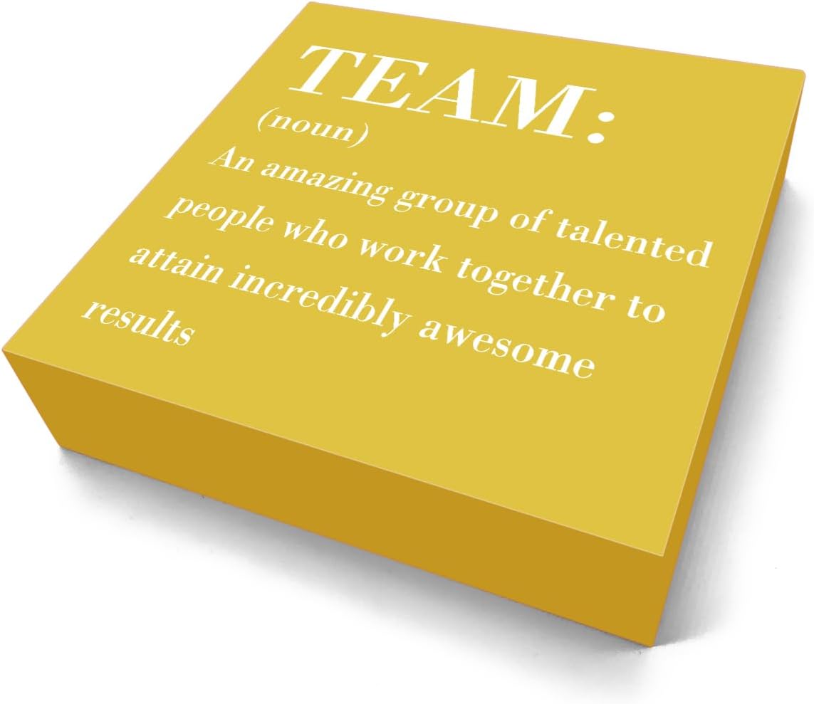 HTBIG Inspirational Team Noun Office Decor Desk Decor Wooden Box Sign, Rustic Black Wood Plaque Box Sign for Home Office Desk Shelf Table Decoration Coworker Gift Team Sign, Yellow