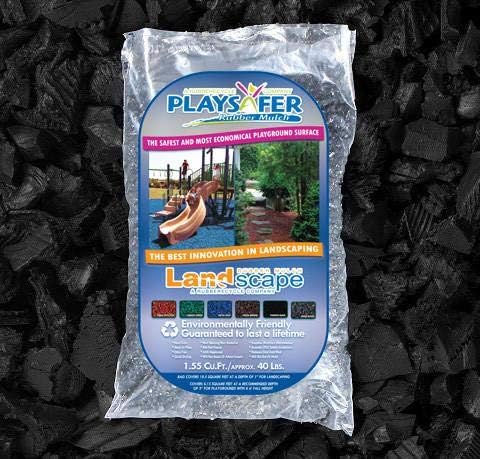Playsafer Rubber Mulch Nuggets Protective Flooring for Playgrounds, Swing-Sets, Play Areas, and Landscaping (40 LBS - 1.55 CU. FT., Black)