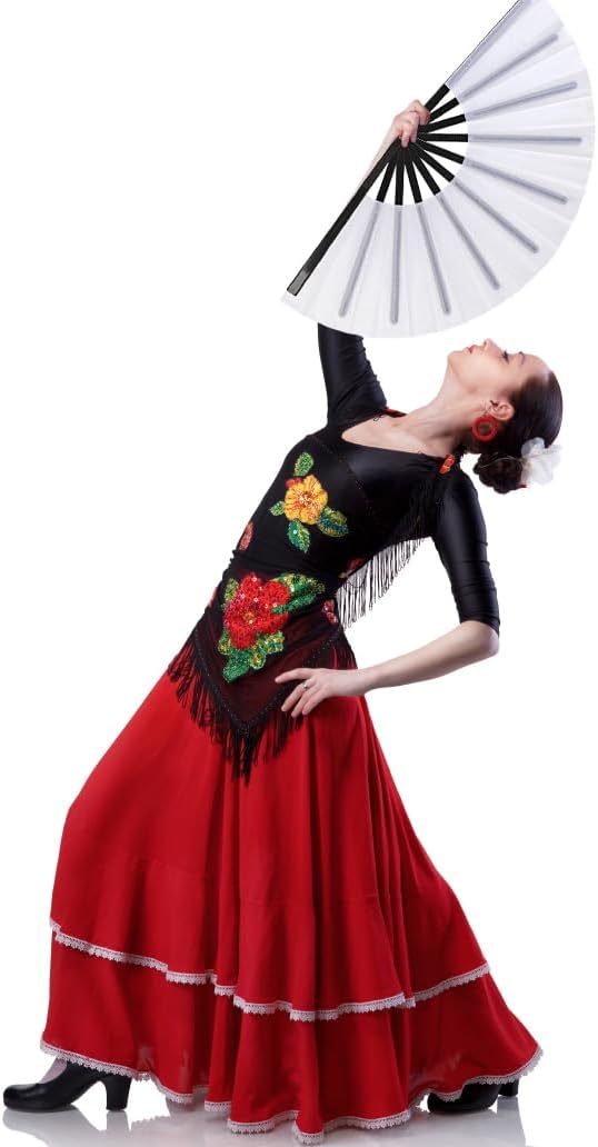 8 Pack Large Folding Hand Fans for Women/Men, Kungfu Taichi Rave Folding Fan with Bag, Large Popping Clacking Fans for Line Dancing, Concert, Party, Festival, Home Decorations(White)