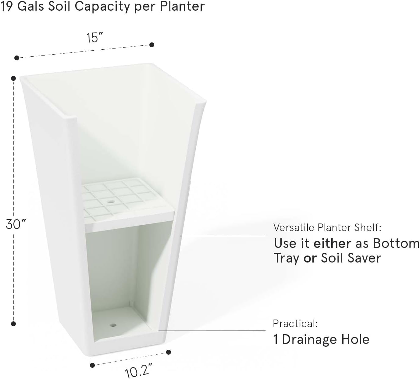 LA Jolie Muse 30 inch Tall White Planters Set of 2,Indoor/Outdoor Rectanglar Large Planters,V Shaped Taper Planters for Front Door.