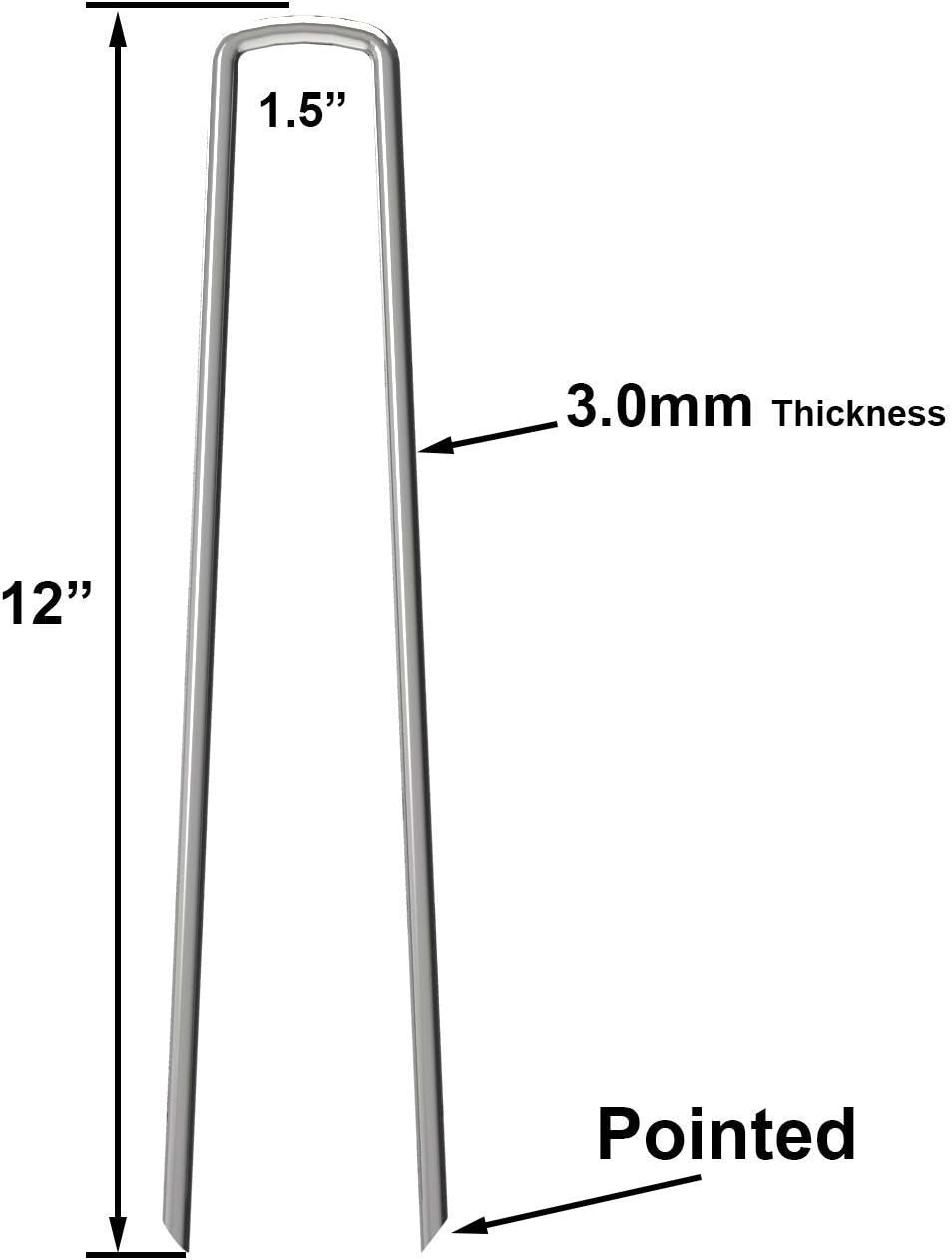 100 Pack 12" Garden Stakes Pins,Heavy Duty Garden Landscape Staples Stakes Pins Galvanized Landscape Fabric Staples Sod Ground Staple for Anchoring Weed Barrier Fabric
