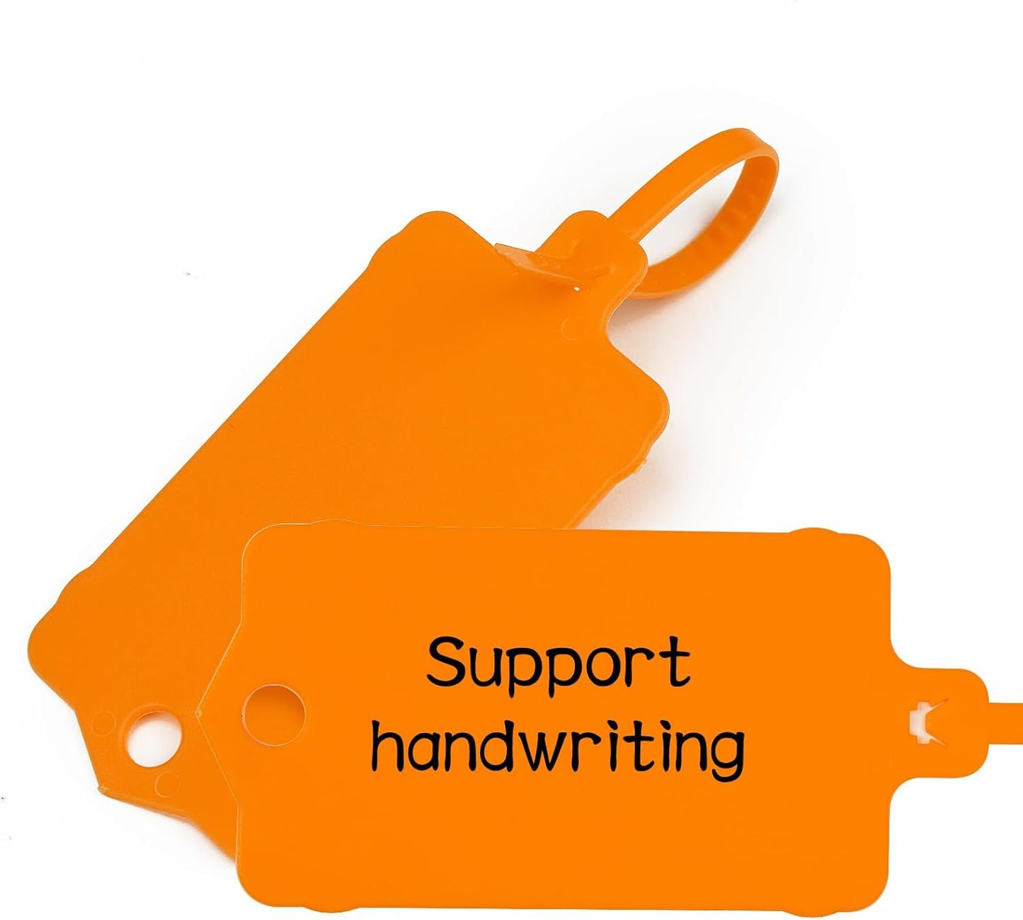 100pcs Blank Plastic Tags for Labeling Reusable Hanging Tags Ties Key Tag Storage Labels Waterproof Plastic Mark Label Writable Hang Sign with One Marker Pen (Orange)