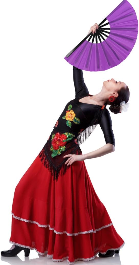 4 Pack Large Folding Hand Fan for Line Dance & Popping, Large Clap Rave Fan Chinese Kung Fu Hand Fan Decorative Folding Fans for Dancing Boots on The Ground(Purple)