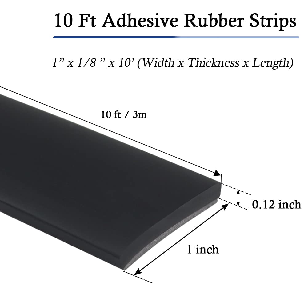 Neoprene Rubber Strips Self Adhesive Solid Rubber Sheets, Rolls & Strips for DIY Gaskets Crafts Pads Seals Warehouse Flooring Neoprene Sheet with Adhesive Backing (1" Wide x 1/8" Thick x 10' Long)