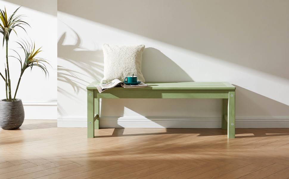 Psilvam Outdoor Bench, Two Person Poly Lumber Porch Bench, Weatherproof Garden Bench That Never Rot and Fade, All-Weather Patio Bench Suit for Garden, Porch, and Park (Green)