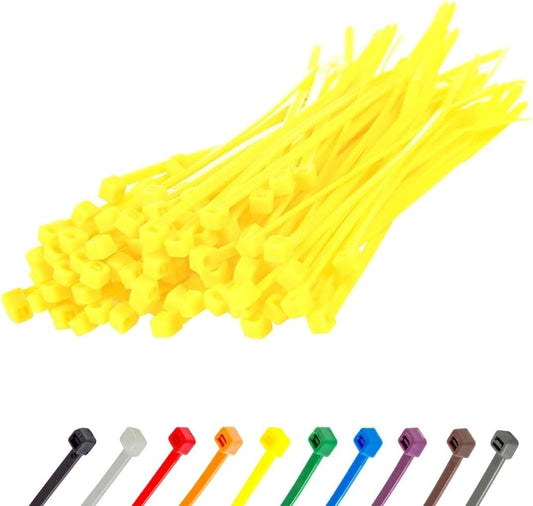 GTSE 4 Inch Yellow Zip Ties, 100 Pack, 18lb Strength, UV Resistant Nylon Small Cable Ties, Self-Locking 4" Tie Wraps