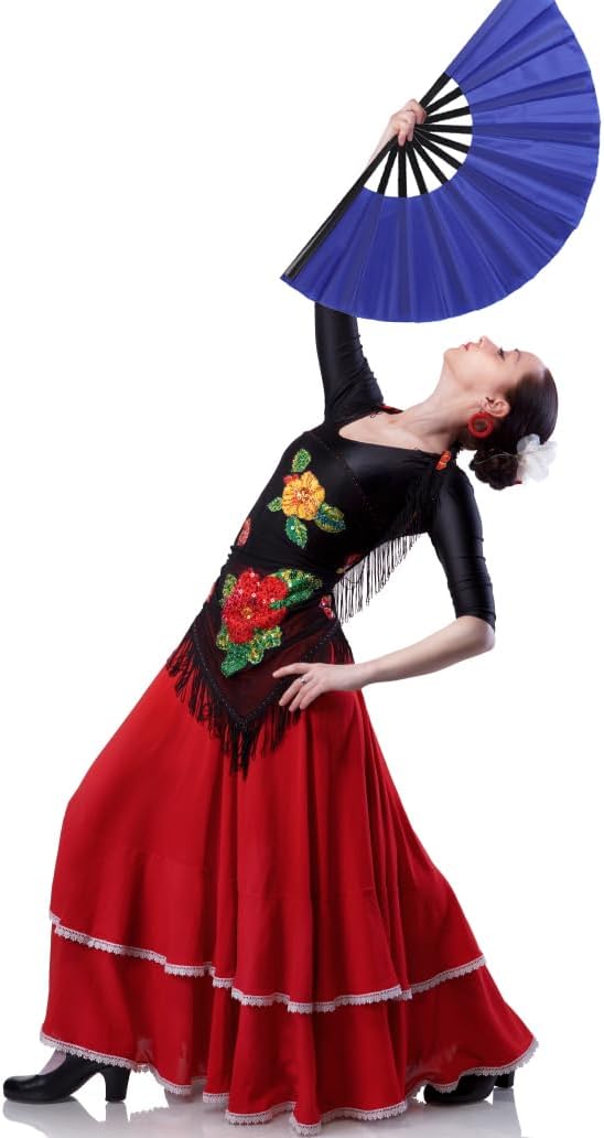 4 Pack Large Folding Hand Fan, Plastic Hand Held Folding Fans Chinese Kung Fu Hand Fan Decorative Folding Fans for Dance, Performance, Festival or Home Decorations(Blue)