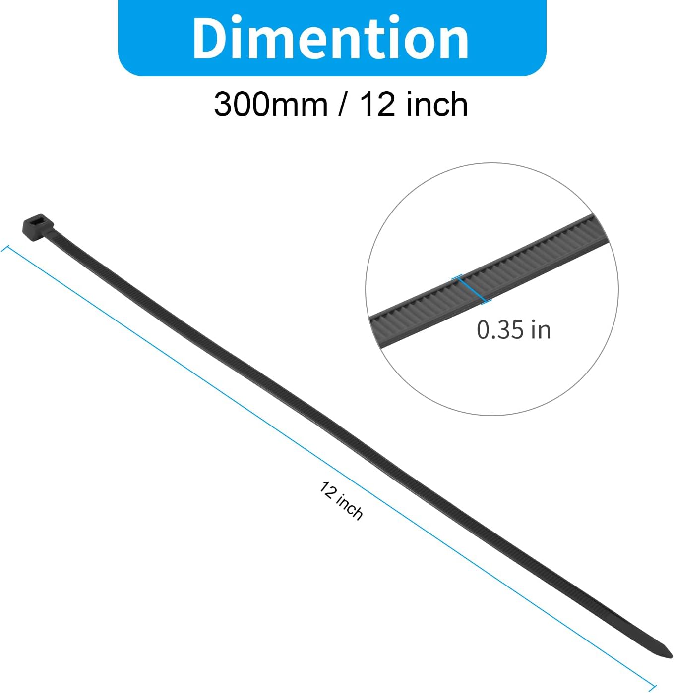 XINGO 12 inch Black Zip Ties Heavy Duty 100 PCS, 200 LBS Ultra Strong Plastic Wire Ties, Large Cable Ties Extra Long Tie Wraps, Indoor and Outdoor UV Resistant