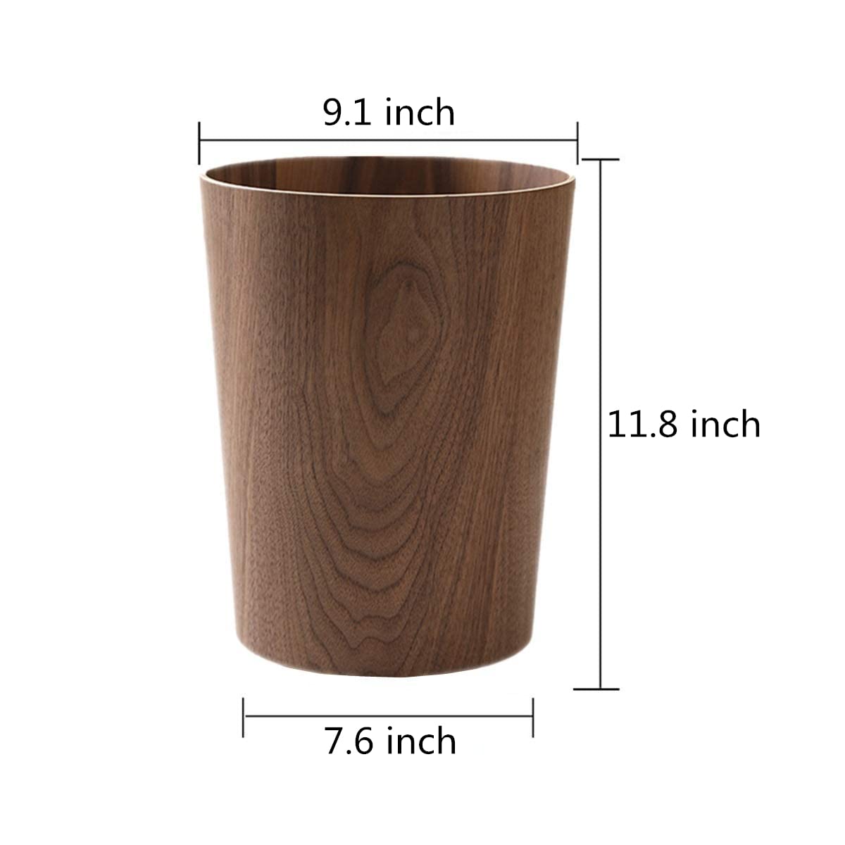 Round Stackable Wastebasket, Natural Wood Garbage Recycling Bin for Bathrooms, Kitchens, Home Offices (Dark Wood)