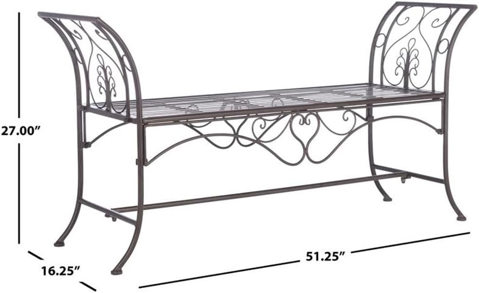 SAFAVIEH PAT5016B Outdoor Collection Adina Rustic Brown Wrought Iron 51-inch Garden Bench