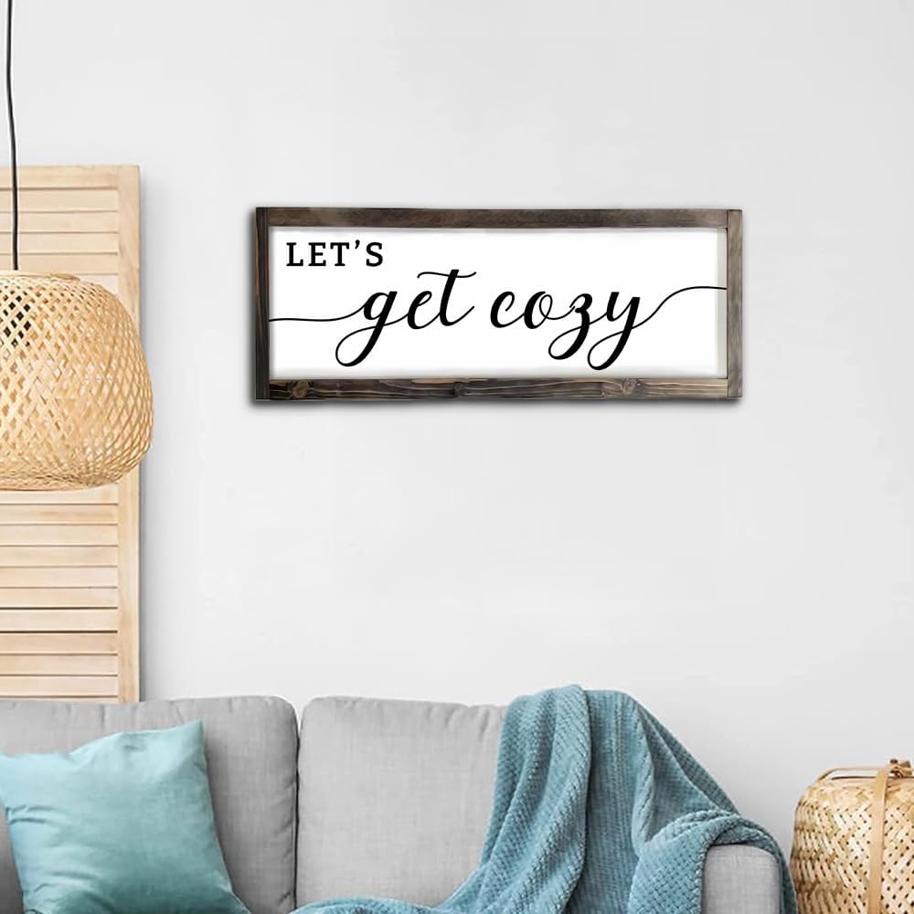 Dazingart Let's Get Cozy Sign, Farmhouse Bedroom Wall Art Decor, Framed Wood Sign for Housewarming Gift (Let's Get Cozy)