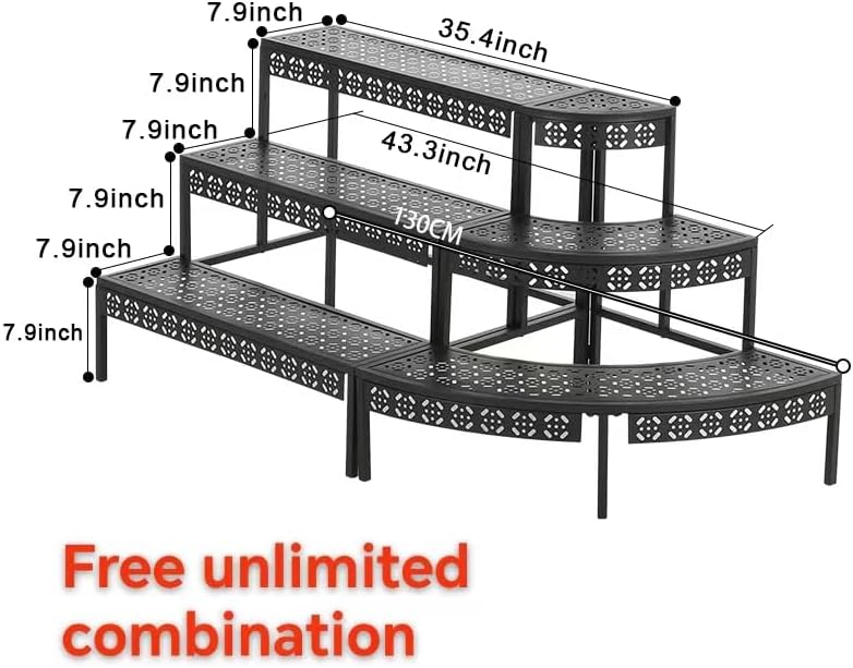 3 Tier Metal Plant Stand,Rectangle or Round Decorative Flower Step,Garden Shelf Flower Pot Holder Storage Organizer Rack for Indoor Outdoor Use