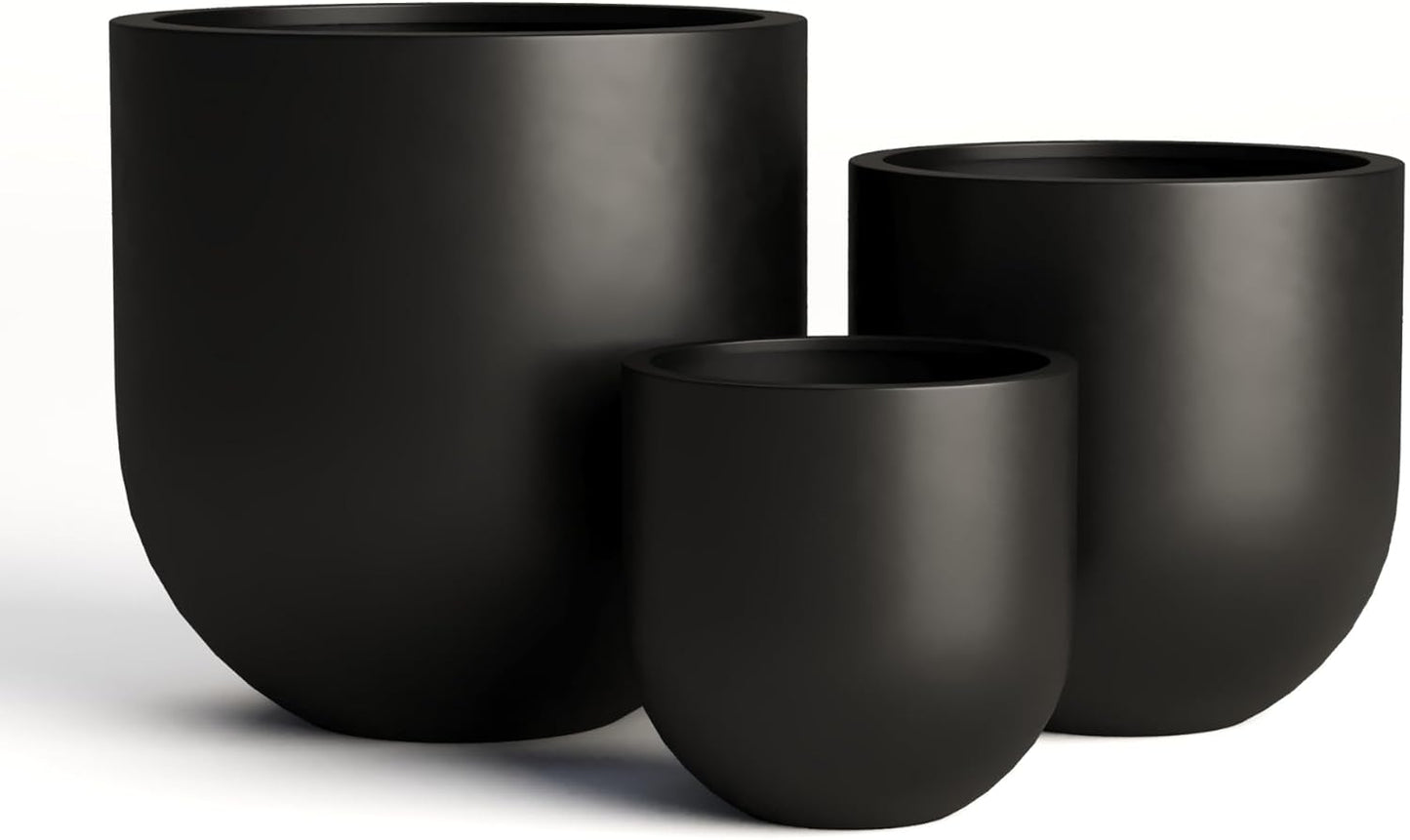 DTY Signature Mount Antero Lightweight and Durable Modern Fiberstone Bullet Shaped Planter Indoor & Outdoor Drainage Hole & Rubber Plug Weather Resistant, 20" H x 20" Dia, 16.9" Opening - Large, Black