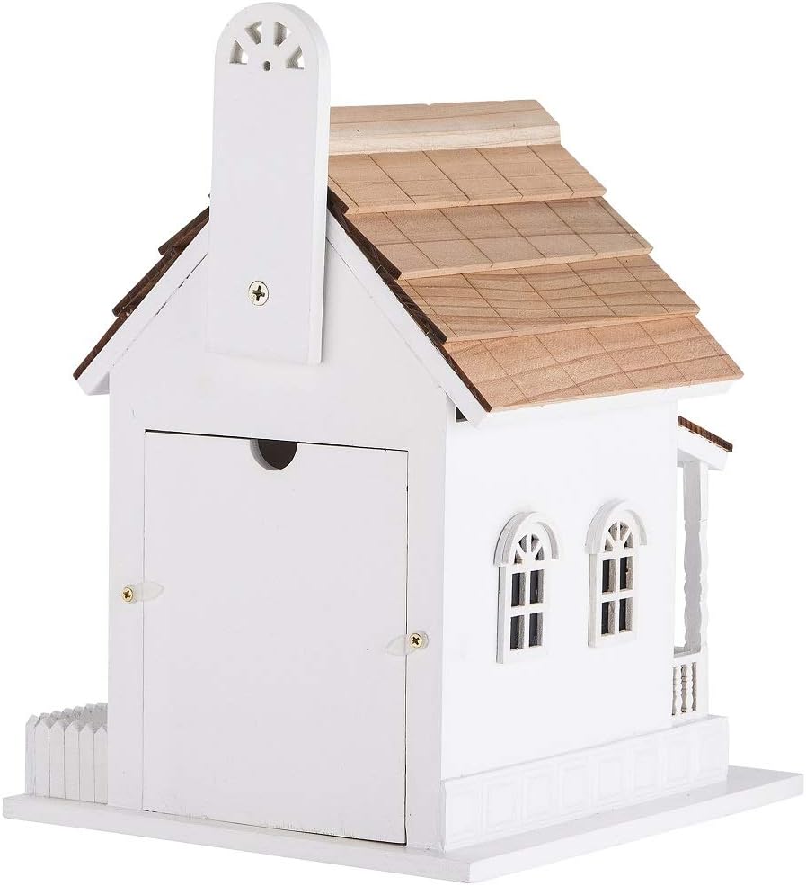 Decorative Wooden Birdhouse for Outdoor Hanging – Handcrafted Miniature Cottage Style with Blue Roof, Front Porch, and Balcony – Garden or Backyard Décor for Wild Birds (Country Colonial)