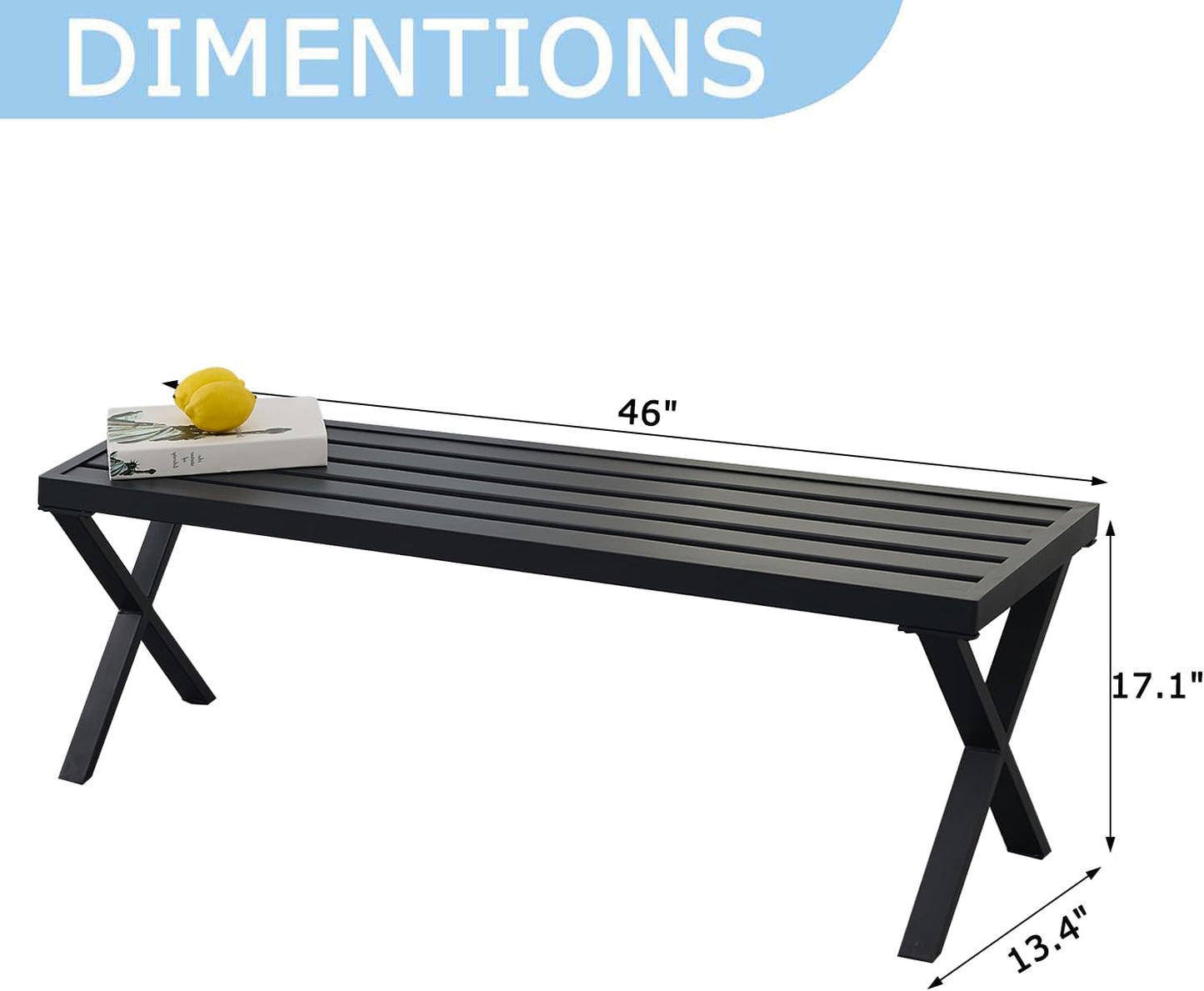 Black Outdoor Bench Set of 2, 46" Outdoor Metal Backless Bench for Outdoor, Patio Garden Bench, All Weather Outdoor Bench with cors for Garden, Backyard, Porch, Black