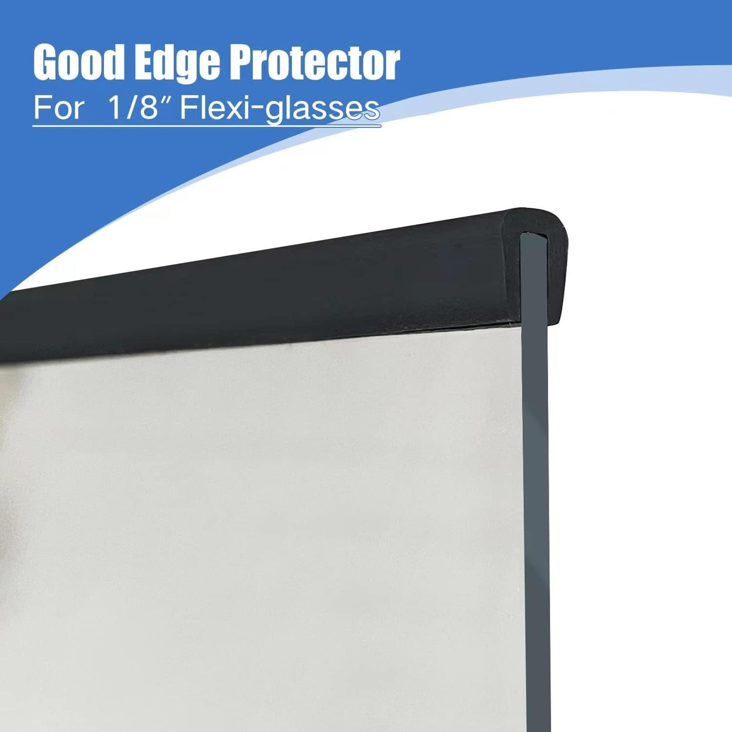 Rubber Edge Trim, 1/8" U Channel Edge Trim, Edge Protector for Glasses or Flexi Glasses, 1/8 in Flexible U Shaped Gasket, Black Color, Length 20 Ft