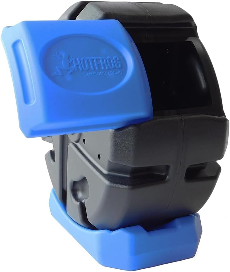 FCMP Outdoor HOTFROG Half Size Rolling Single Chamber Batch Tumbling Composter - Outdoor Rotating Garden Compost Bin (HF-RC2000WB-BLU) Black & Blue (19-Gallon)