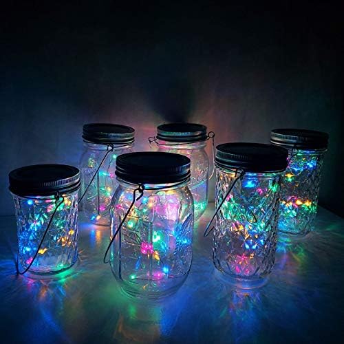 Solar Mason Jar Lid Lights, 8 Pack 20 LED Waterproof Fairy Star Firefly String Lights with (8 Hangers Included,Jars Not Included), for Mason Jar Table Garden Wedding Party Decor (4 Colors)