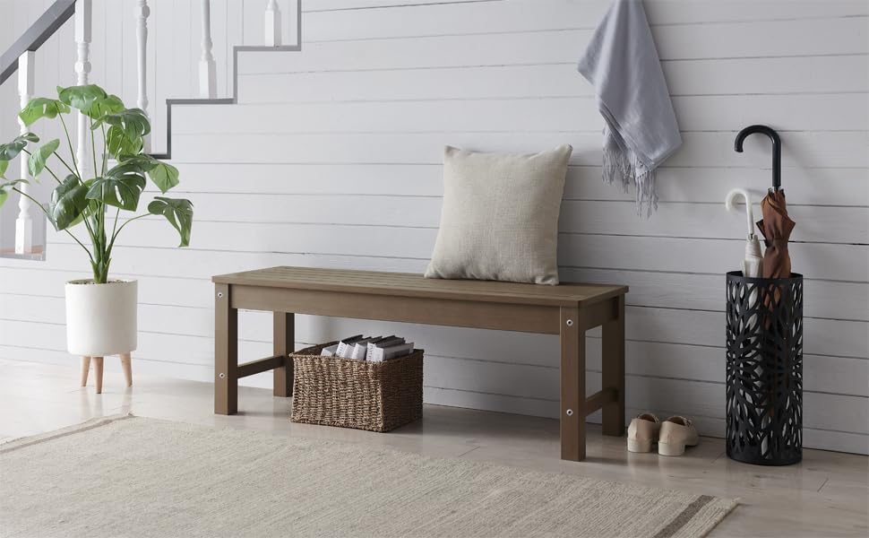 Psilvam Knight Bench, Two Person Outdoor Poly Lumber Patio Backless Bench, Weatherproof Garden Bench That Never Rot and Fade, Suit for Garden, Porch and Park (Brown)