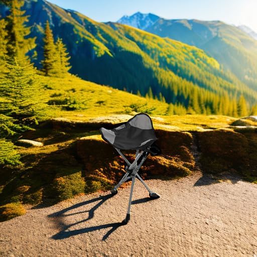 Travel Chair Slacker Tripod Chair for Camping, Lightweight Chair, Adjustable Carry Strap for Easy Transport | Oversized Duck Feet for Improved Stability | Perfect for Outdoor Adventures (Black)