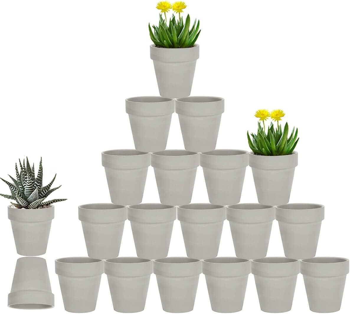 vensovo 3 Inch Grey Terra Cotta & Terracotta Pots with Drainage - 20 Pack Clay Flowerpots, Succulent Nursery Planter Great for Plants, Crafts, Wedding Favor