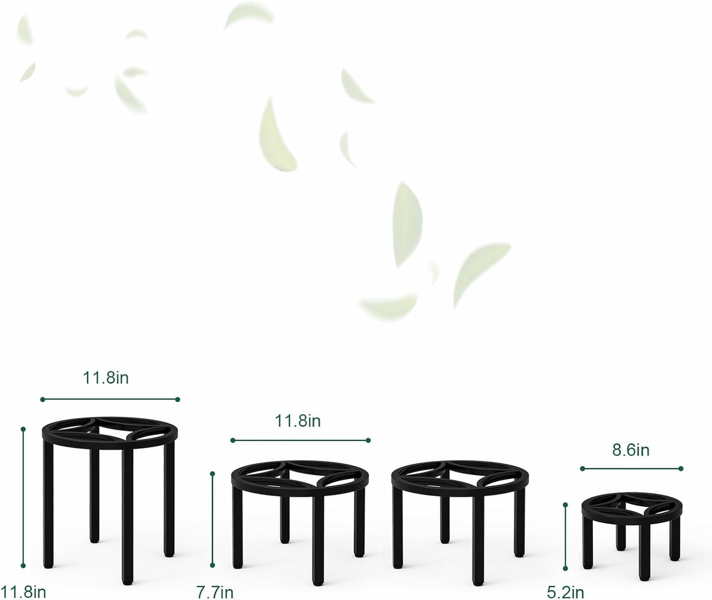 Zhongma Set of 4 Metal Plant Stand for Heavy Potted Plant for Home Indoor and Outdoor, 220 LBS Capacity & Heavy Duty Construction, Sturdy Plant Riser without Installation Required