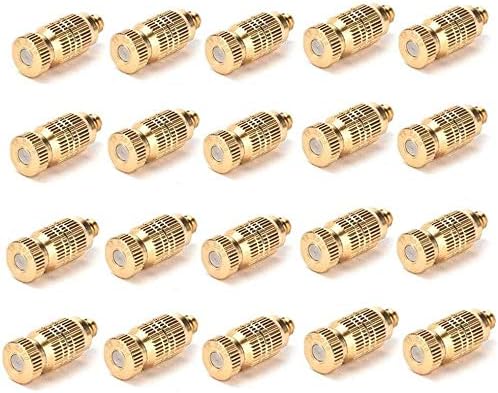 20pcs Garden Brass Misting Nozzles High Pressure Spray Misting Nozzle Atomizing Nozzle for Greenhouse,Landscaping,Dust Control,Outdoor Cooling System,0.008inch Orifice (0.2mm), 3/16 UNC