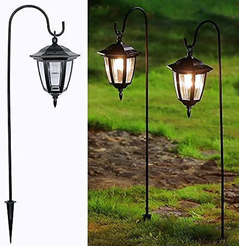MAGGIFT 34 Inch Hanging Solar Lights, Decorative Garden Lanterns with 2 Shepherd Hooks, Solar Powered Coach Lights, Warm White LED Outdoor Lighting for Landscape, Yard, Pathway and Patio, 2 Pack
