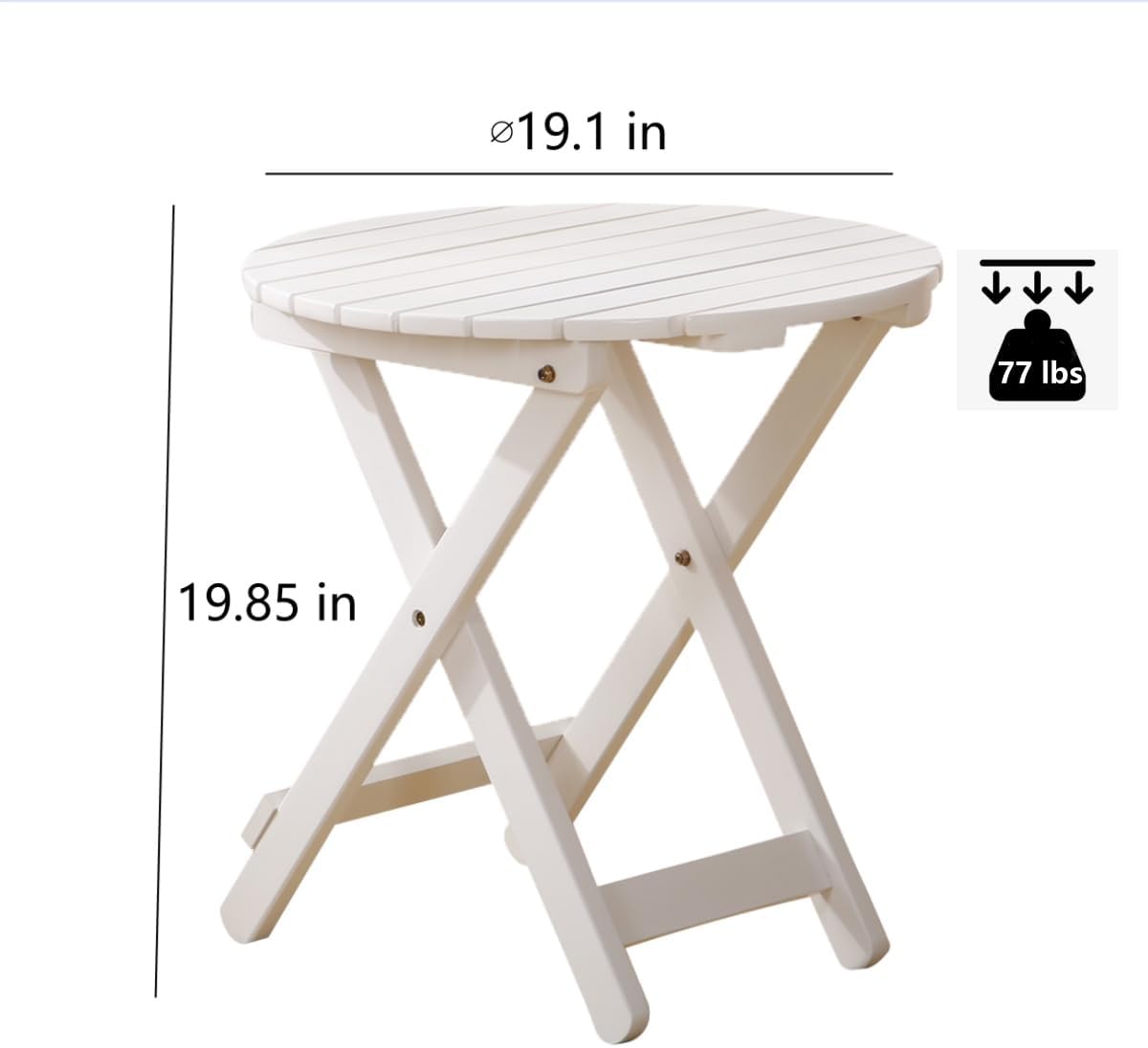 Outdoor Small Round Folding Side Table, Foldable Wooden End Tables for Indoor, Porch, Patio, Camping as Coffee Table or Plant Stand, White ﻿