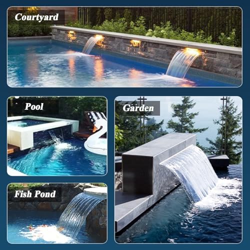 Waterfall Spillway 72 Inch - Garden Fountain Waterfall Embedded Mounting, Heavy Duty Stainless Steel Spray Water Accessories for Pond and Patio
