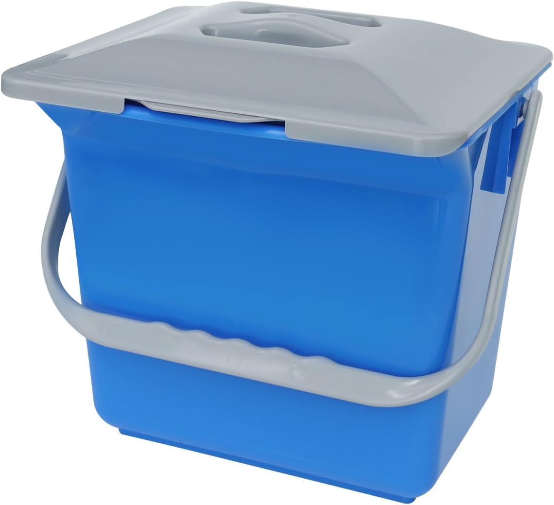 DrDirt Kitchen Compost Bin, 6L / 1.58 Gal Kitchen Compost Bin Countertop with Inner Sieve for Liquid Separation, Odor-Control, Easy to Clean, for Cooking Family and Home Party, Blue