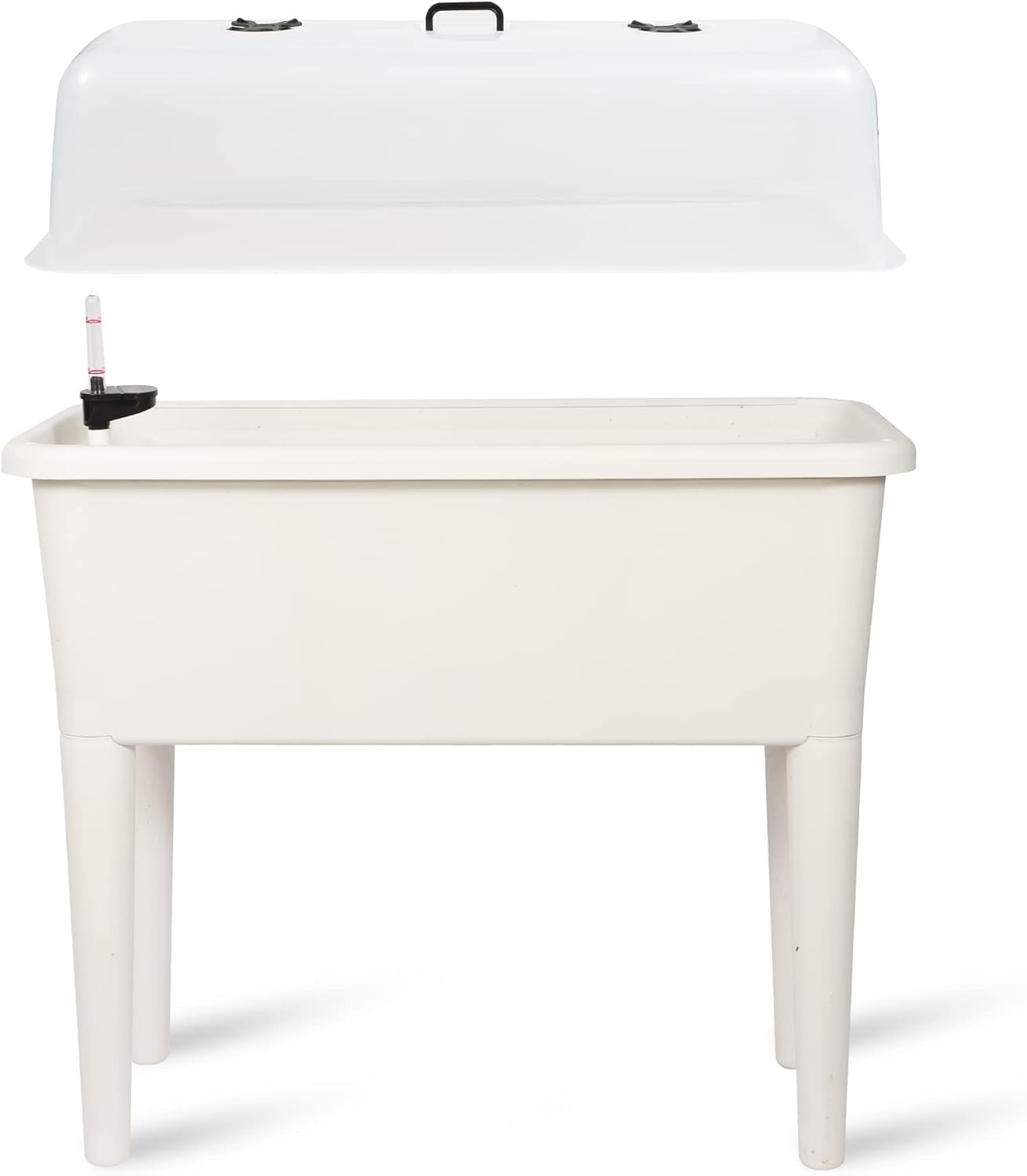 Dexceder 13.2 Gallon Self Watering Raised Garden Bed with Ventilation Transparent Lid Greenhouse, Deepen Vegetable Flower Box Planter Pot with Removeble Legs & Water Level Indicator (White)