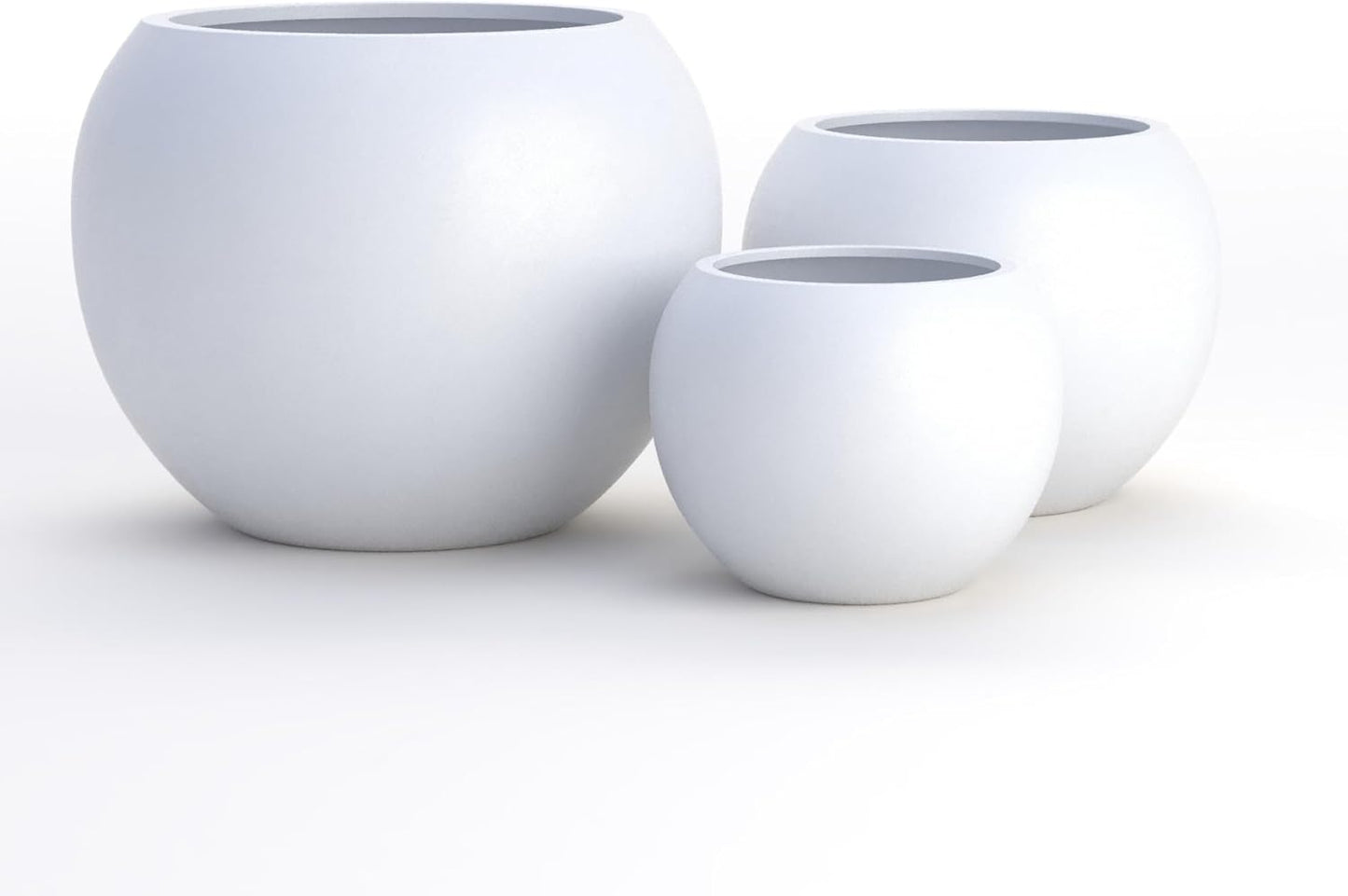 DTY Signature Mount Sherman Lightweight Durable Modern Fiberstone Sphere Planter for Indoor & Outdoor Drainage Hole & Rubber Plug Weather Resistant, 17" H x 21" Dia, 14.4" Opening - Large, White