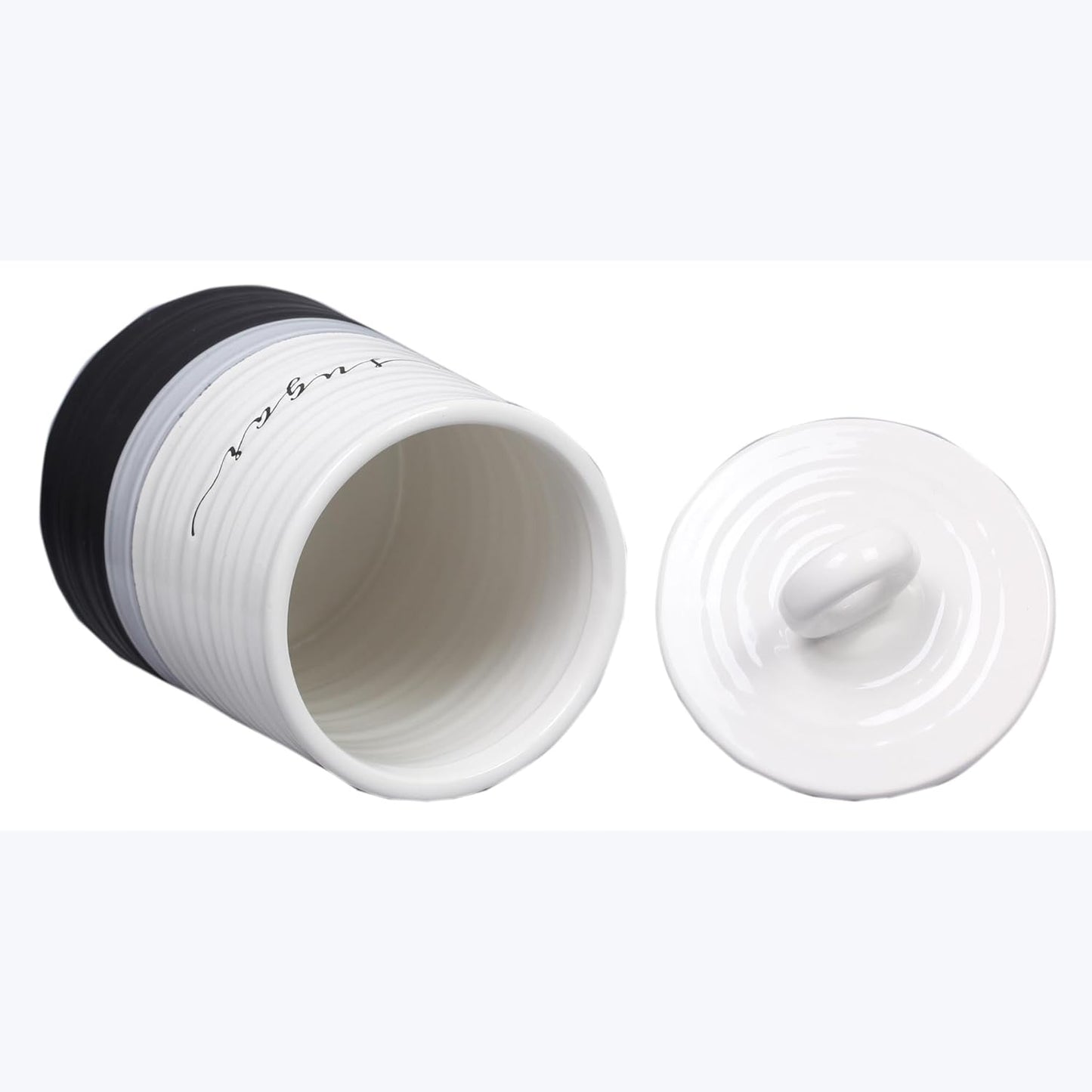 Young's Inc. 4 Pcs Set Rustic Modern Ceramic Canisters- Storage Container for Kitchen and Bathroom - Beautiful Home Decor Accent to Store Food, Coffee, Tea, and More - Black, White