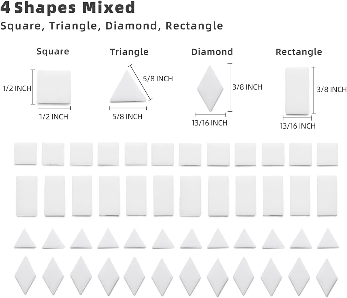 Lanyani Multi-Color Glass Mosaic Tiles - Mixed Shapes, 200 Pieces, Regular White