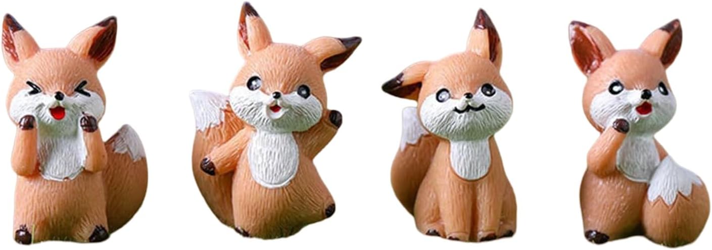 Mini Fox Animal Figurines, Miniature Fox Fairy Garden Accessories for Cake Topper, Moss Landscape DIY, Terrarium Crafts Ornament, Home Decoration, Birthday Gift, Party Favors, Desktop Decoration