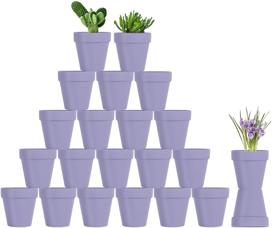 3 Inch Terracotta Pots - 22Pack Clay Flower Pots with Drainage Hole, Succulent Nursery Pot/Cactus Plant Pot. Great for Plants, Crafts, Wedding Favorn, DIY Production (Violet blue)