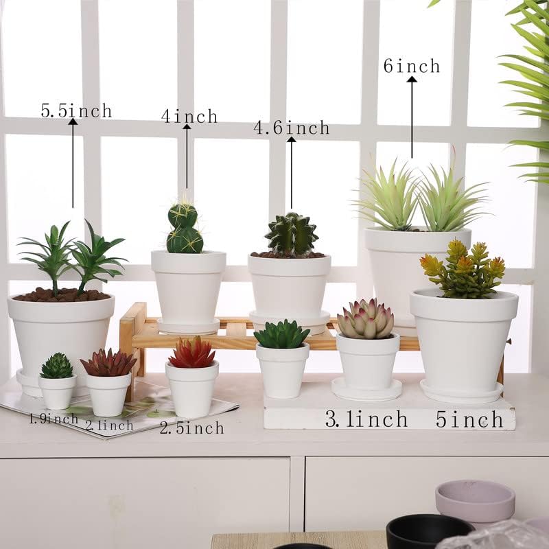 White Terra Cotta Pots with Saucer- 6-Pack Small Terracotta Pot Clay Pots 4'' Clay Ceramic Pottery Planter Cactus Flower Pots Succulent Pot with Drainage Hole- Great for Plants,DIY Craft Projects